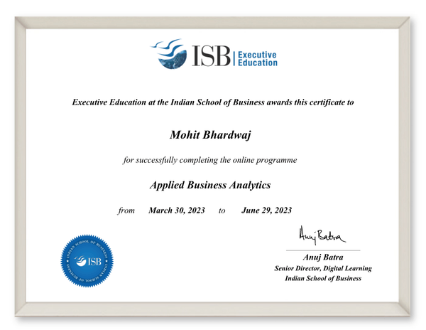 ISB Applied Business Analytics Certification